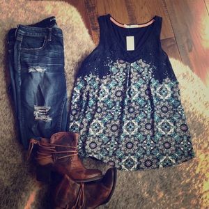 Lace and floral festival tank